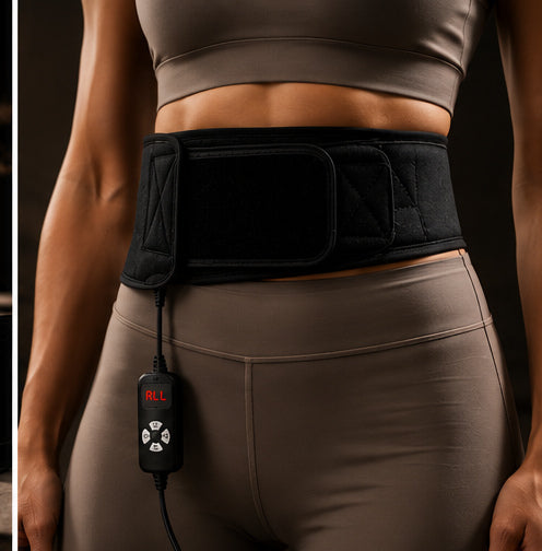 Wearing the Exodus Belt+ red light belt around the lower back
